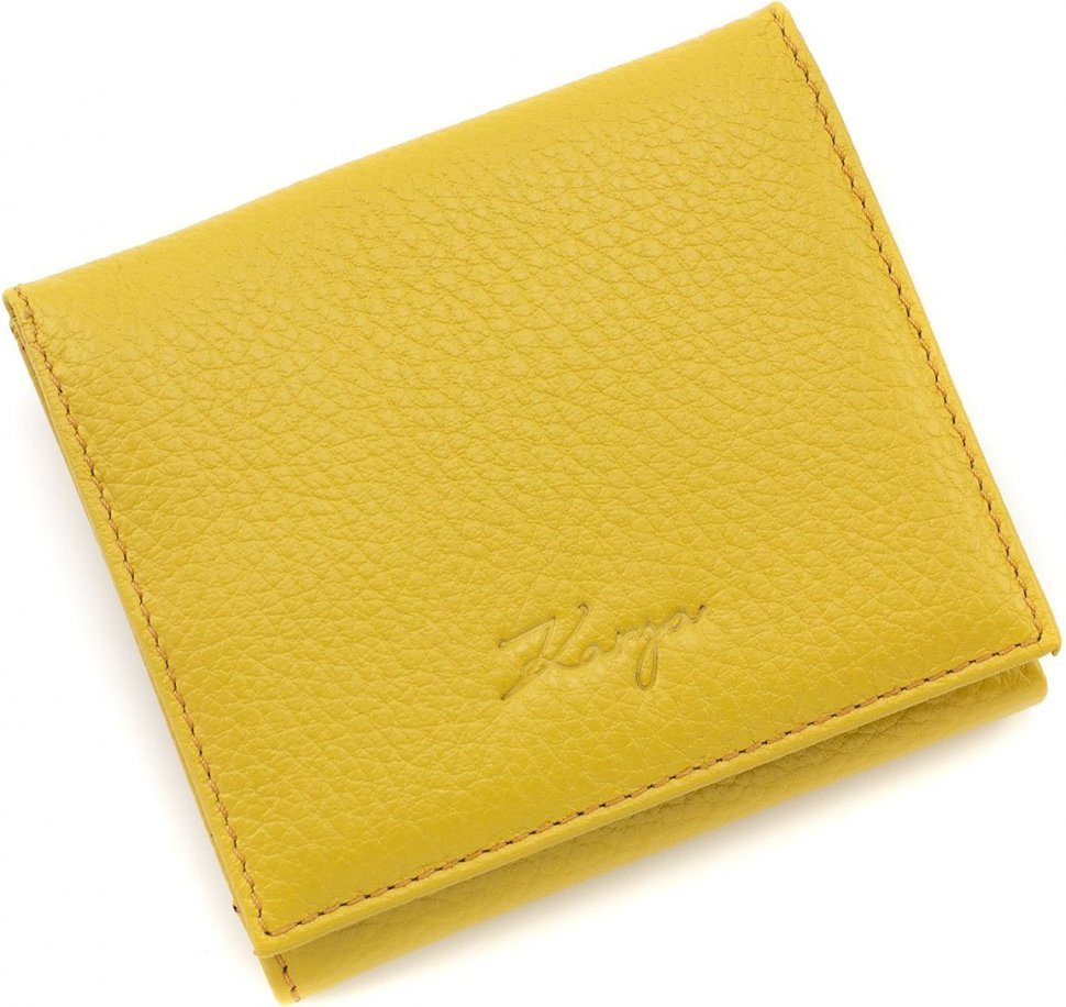 Желтый женский кошелек двойного сложения из натуральной кожи флотар KARYA (19519)