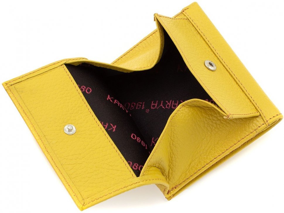 Жовтий жіночий гаманець подвійного складання з натуральної шкіри флотар KARYA (19519)