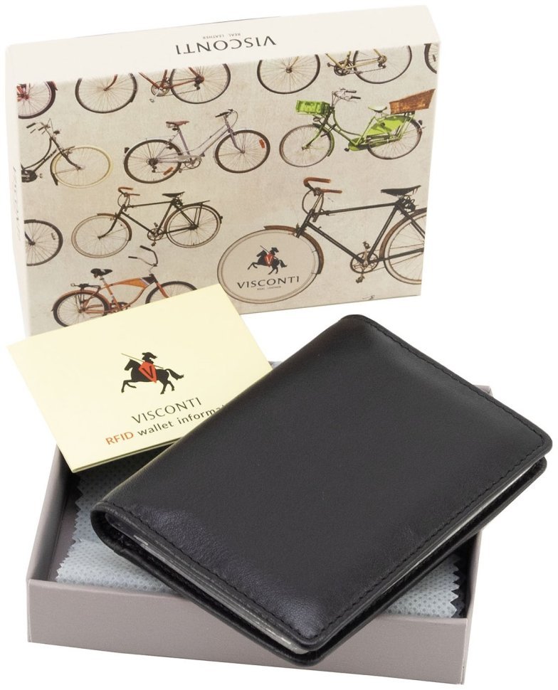 Маленькая визитница двойного сложения из натуральной черной кожи Visconti Laser 69093 modnotak фото №8