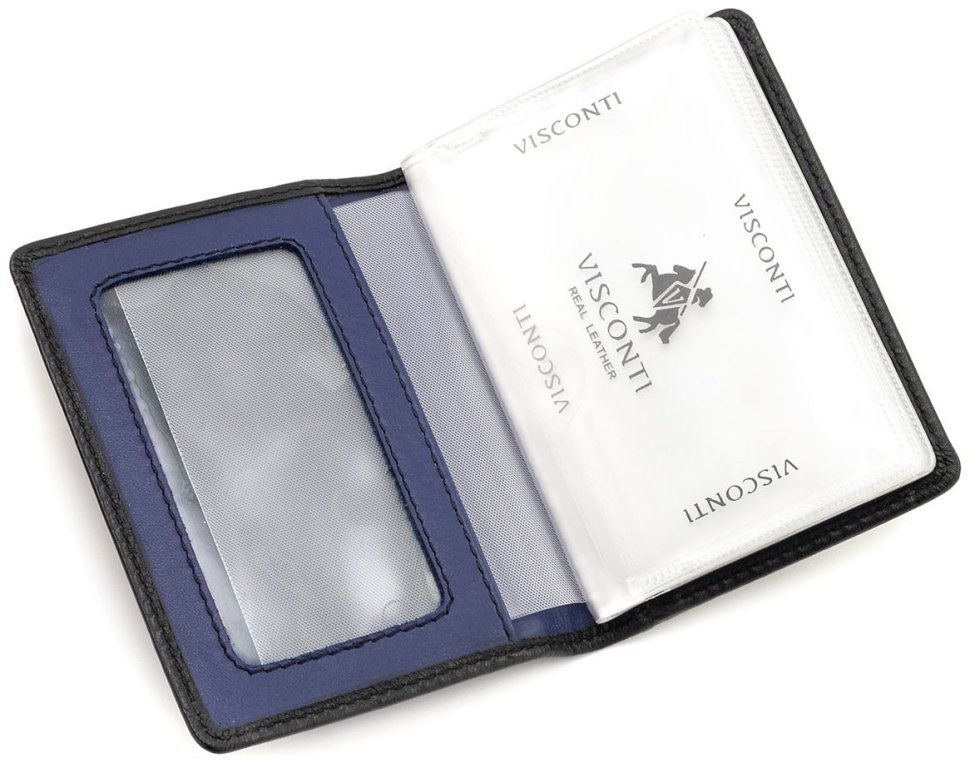 Маленькая визитница двойного сложения из натуральной черной кожи Visconti Laser 69093 modnotak фото №2