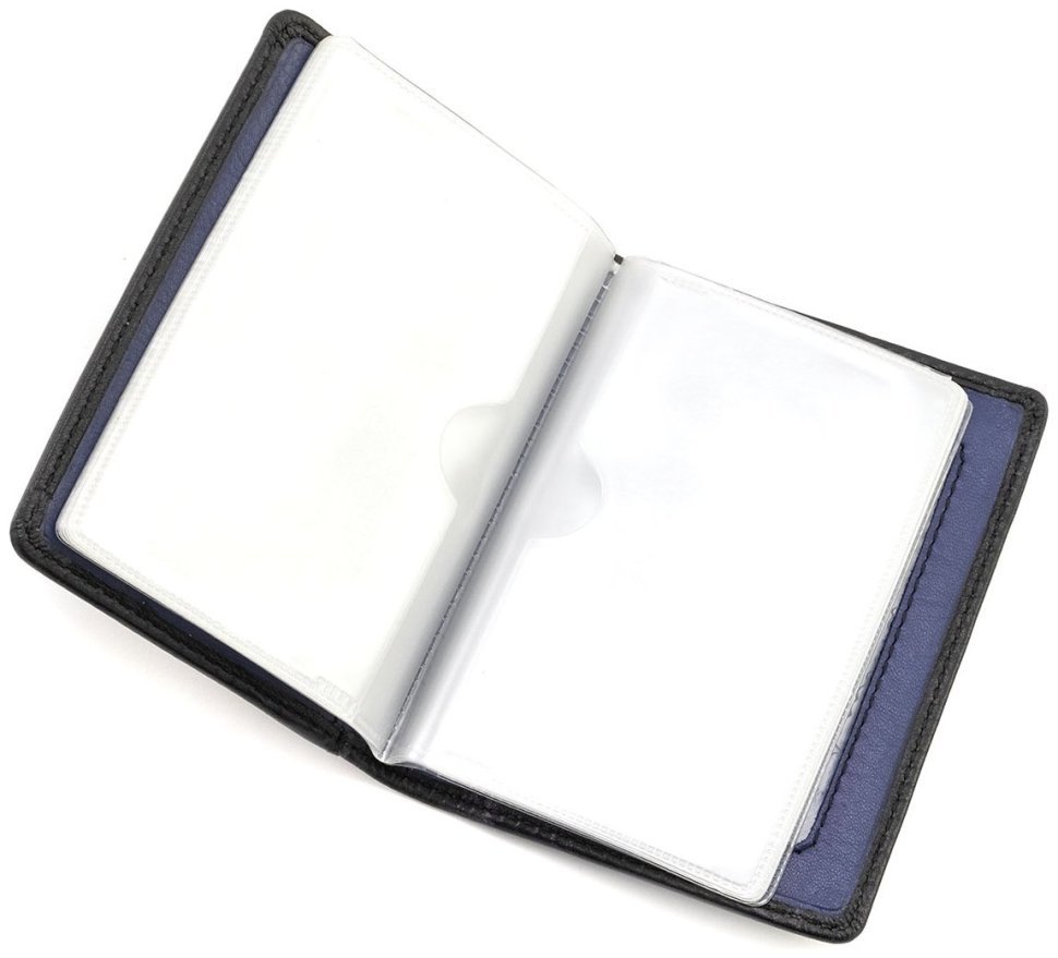 Маленькая визитница двойного сложения из натуральной черной кожи Visconti Laser 69093 modnotak фото №5