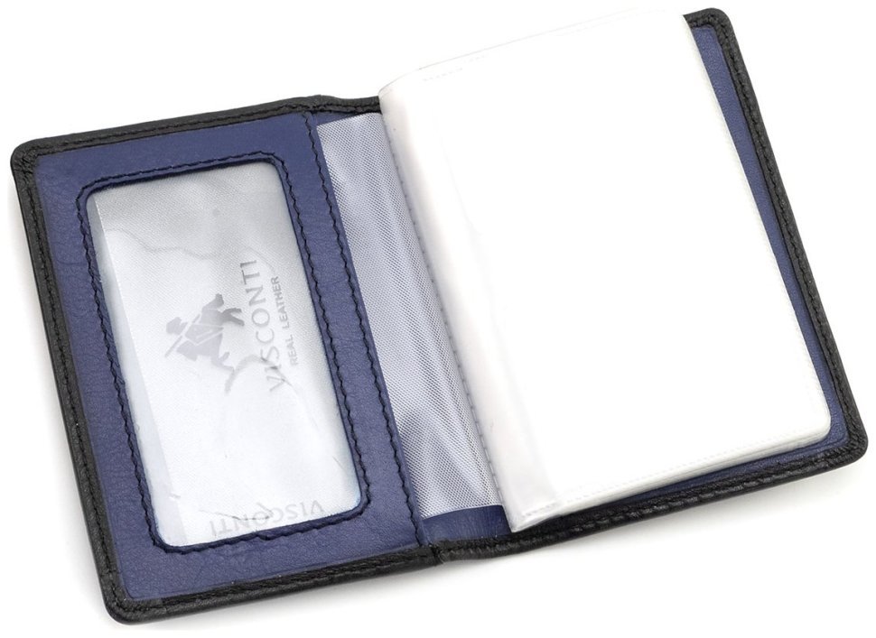 Маленькая визитница двойного сложения из натуральной черной кожи Visconti Laser 69093 modnotak фото №6