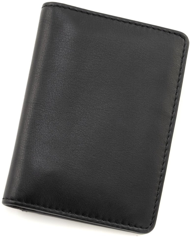 Маленькая визитница двойного сложения из натуральной черной кожи Visconti Laser 69093 modnotak фото №1