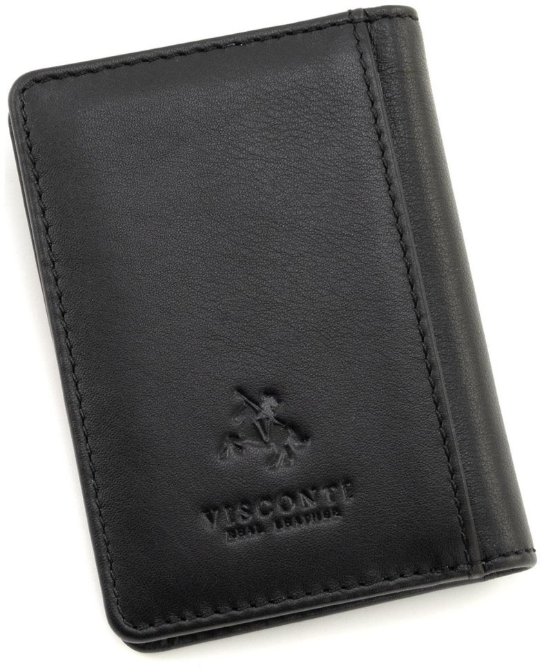 Маленькая визитница двойного сложения из натуральной черной кожи Visconti Laser 69093 modnotak фото №3