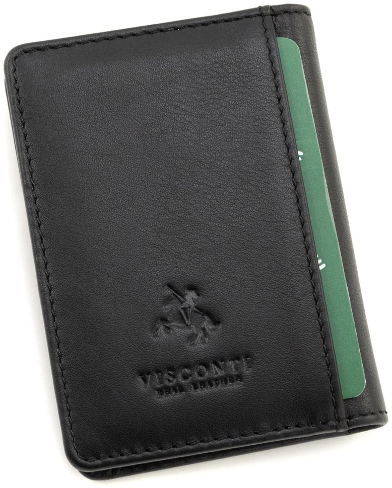 Маленькая визитница двойного сложения из натуральной черной кожи Visconti Laser 69093 modnotak фото №4