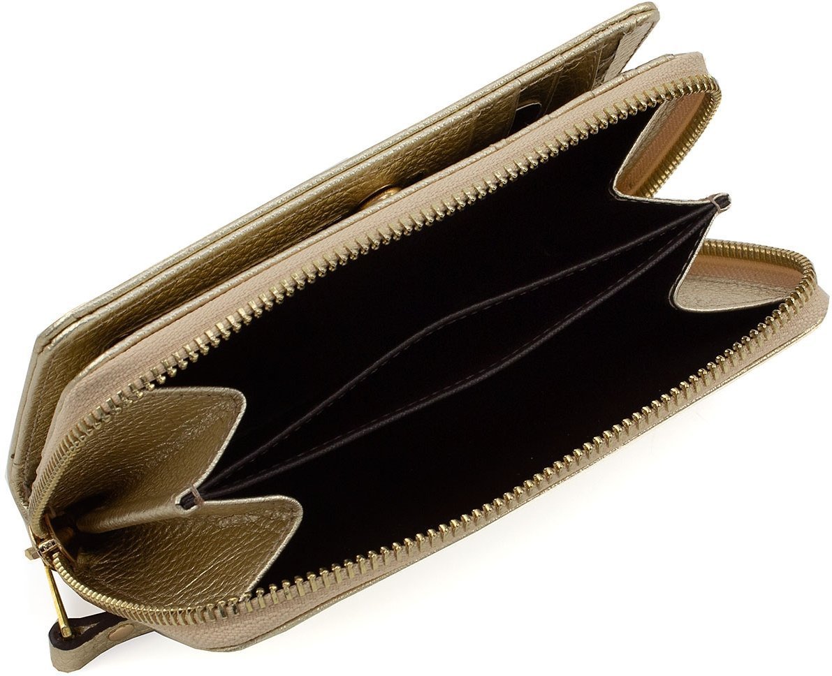 Просторий жіночий гаманець золотистого кольору з натуральної шкіри Tony Bellucci (12484)