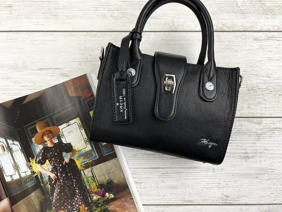 Черная миниатюрная женская сумка турецкого производства из натуральной кожи KARYA (19599)