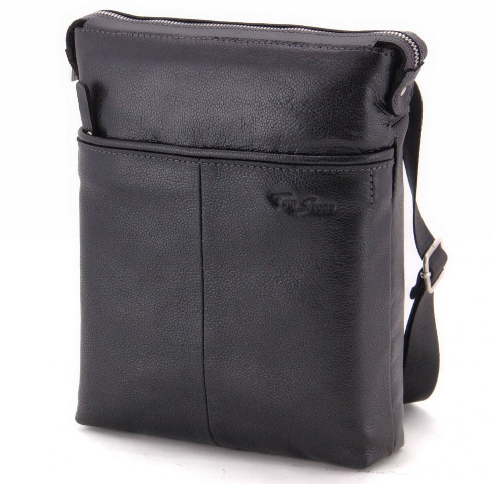 Чоловічий класичний сумка-планшет чорного кольору зі шкіри Tom Stone (10972)