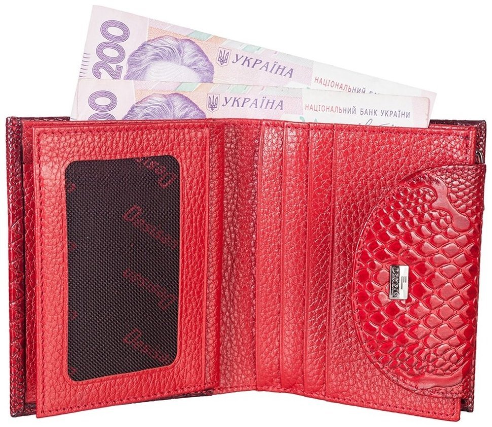 Женский кожаный кошелек красного цвета с узорами Desisan 79993 modnotak фото №4