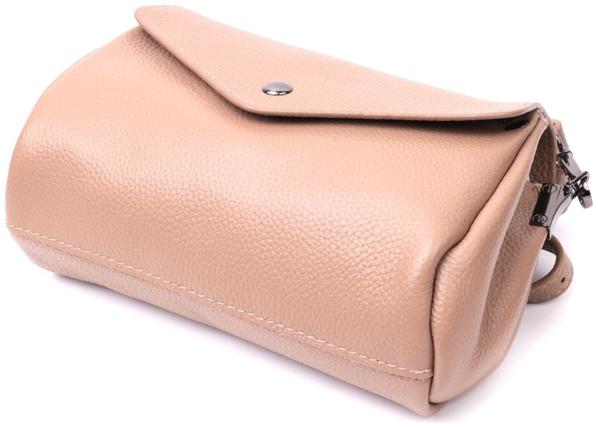 Маленькая бежевая женская сумка из натуральной кожи с длинным ремешком Vintage 2422256