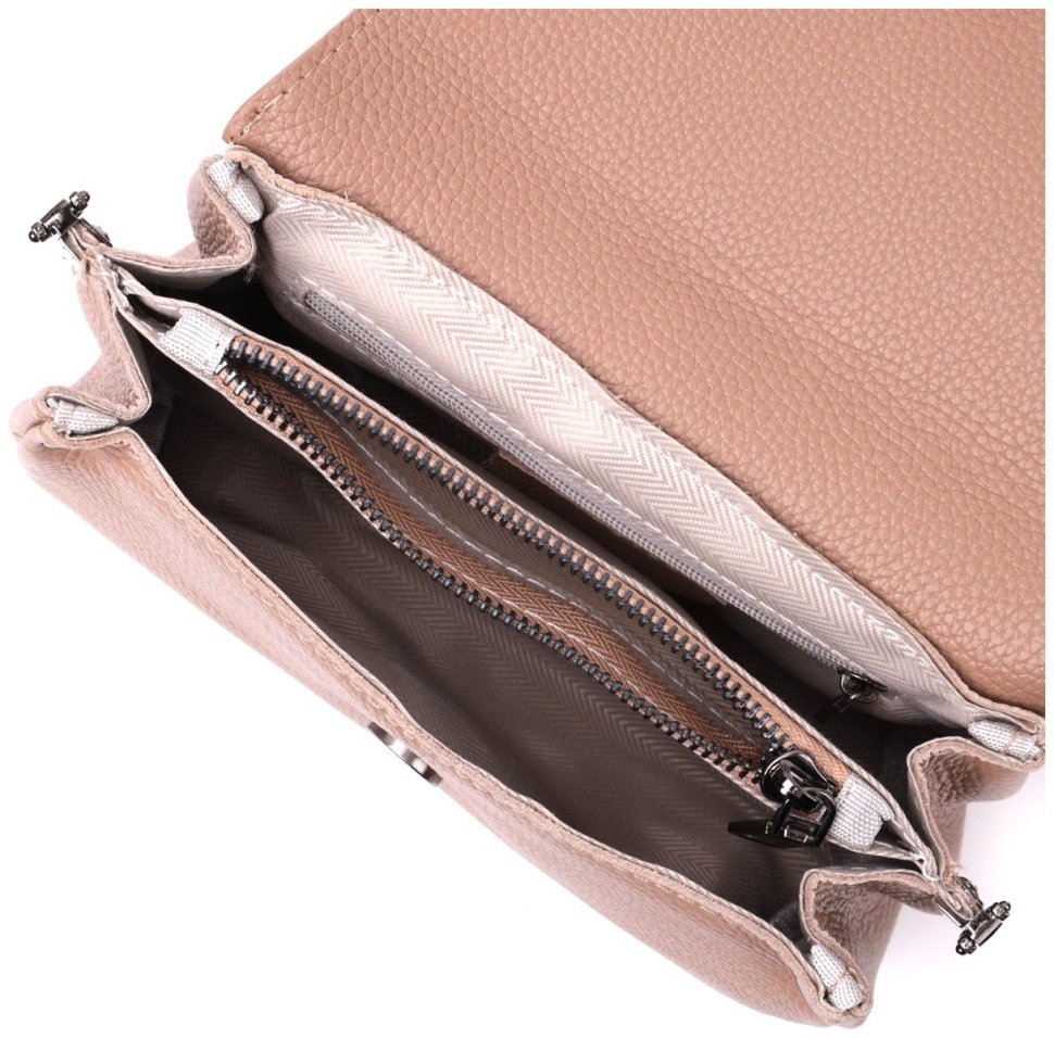 Маленька бежева жіноча сумка з натуральної шкіри з довгим ремінцем Vintage 2422256