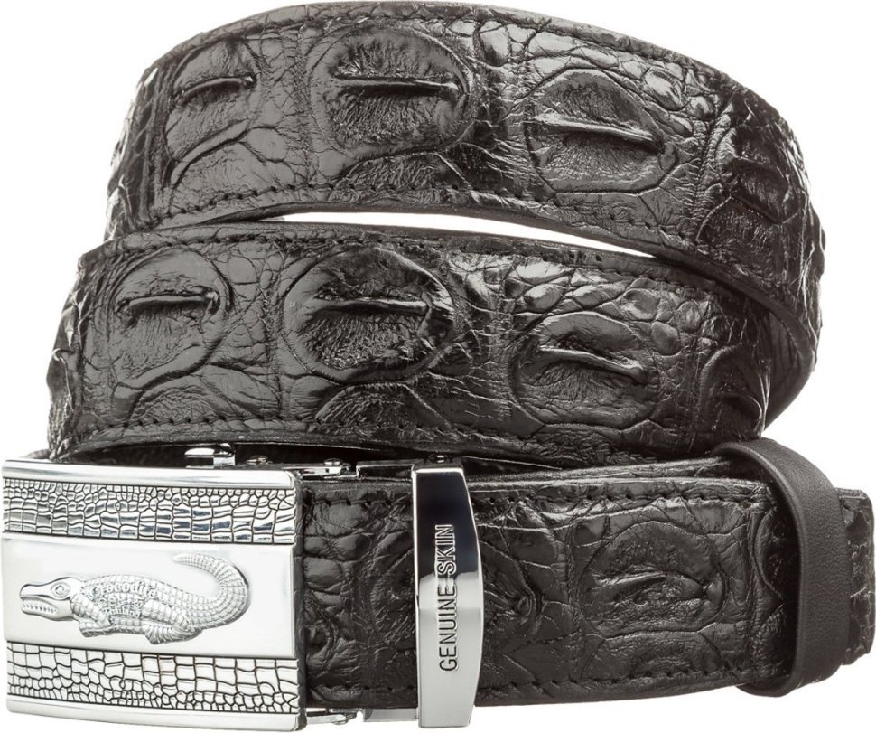 Качественный черный ремень-автомат под брюки из кожи крокодила CROCODILE LEATHER (024-18605) фото №1 Качественный черный ремень-автомат под брюки из кожи крокодила CROCODILE LEATHER (024-18605) modnotak фото №1
