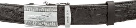 Качественный черный ремень-автомат под брюки из кожи крокодила CROCODILE LEATHER (024-18605)
