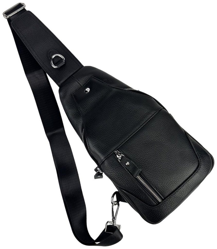 Шкіряна слінг сумка чорного кольору Tiding Bag 90794 modnotak фото №14