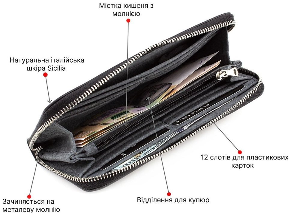 Кожаный кошелек ручной работы на молнии Grande Pelle (13093) modnotak фото №4