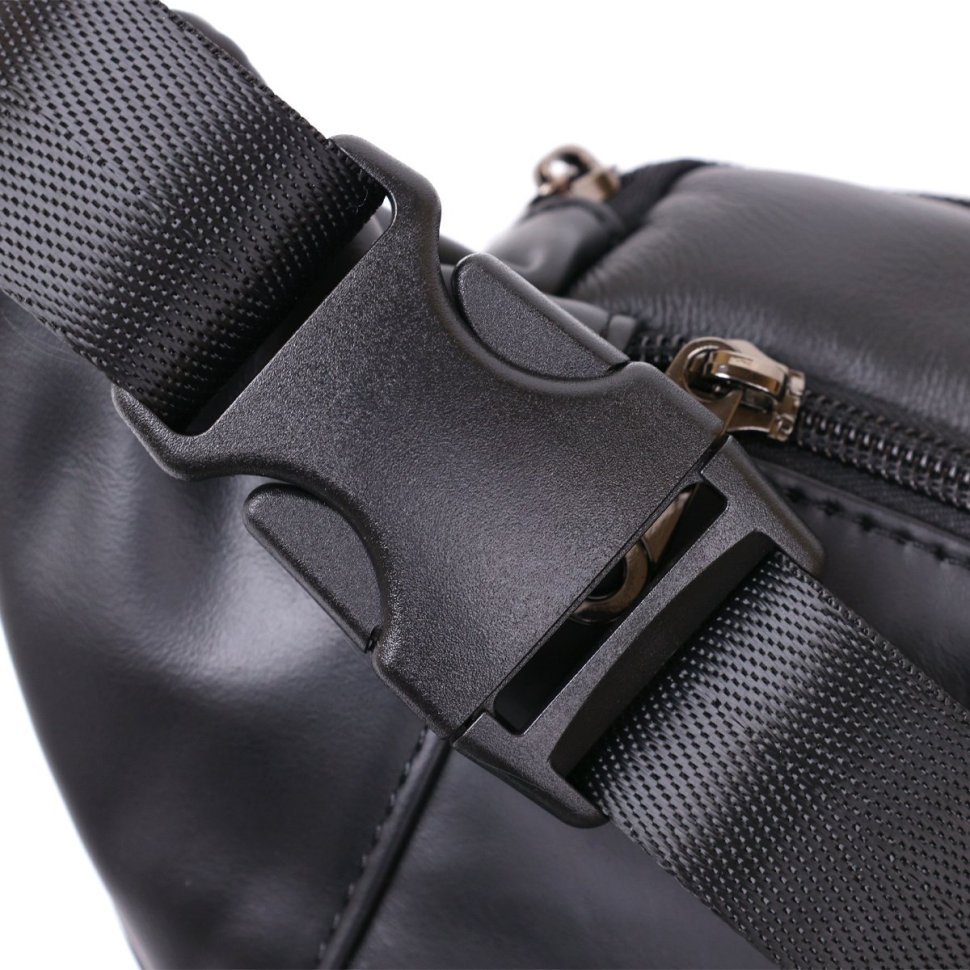 Чоловіча сумка на пояс із гладкої шкіри чорного кольору Vintage (20487)