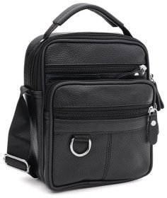 Небольшая мужская сумка-барсетка из натуральной кожи черного цвета с ручкой Keizer 71694
