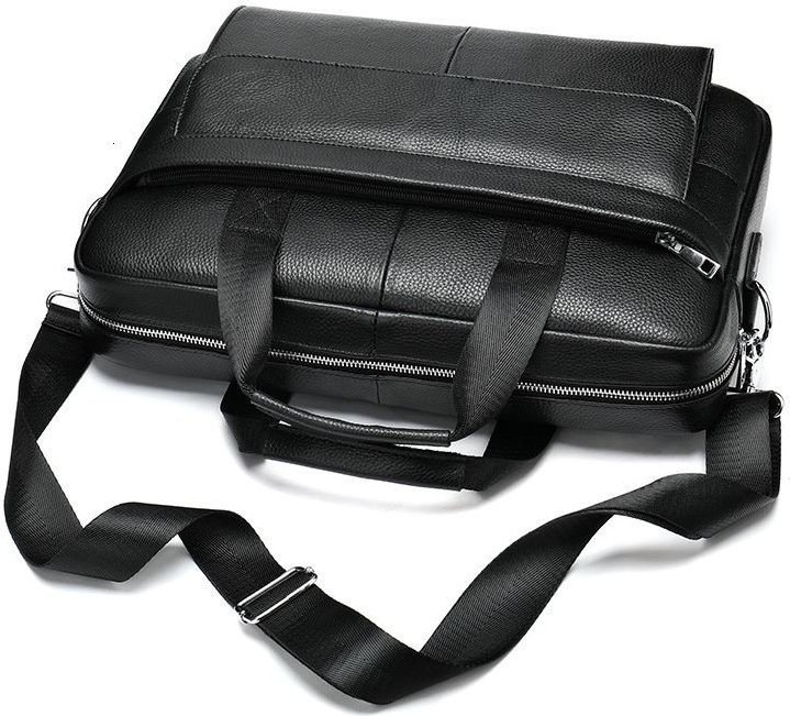 Красива сумка під ноутбук з натуральної шкіри чорного кольору VINTAGE STYLE (14628)