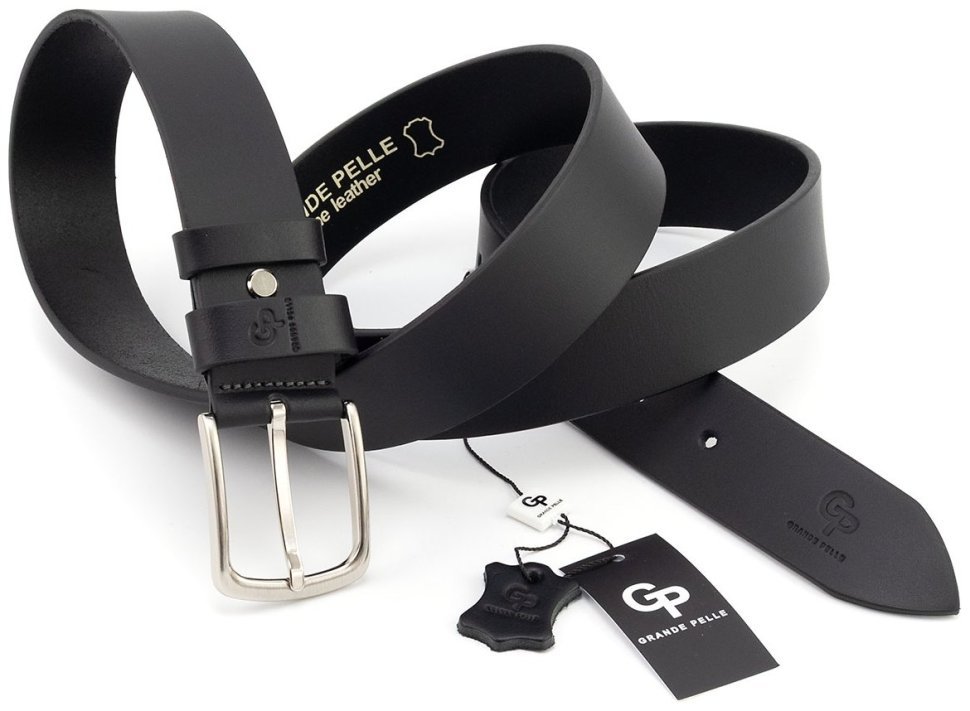 Ремінь чоловічий шкіряний батал збільшеної довжини до 150 см Grande Pelle 41106 чорний фото №3 Ремінь чоловічий шкіряний батал збільшеної довжини до 150 см Grande Pelle 41106 чорний modnotak фото №3