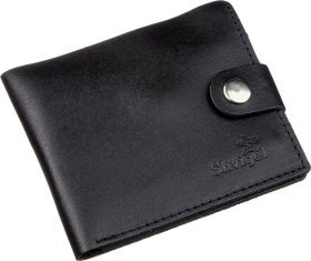 Шкіряне чоловіче портмоне чорного кольору з хлястиком на кнопці SHVIGEL (2416211)