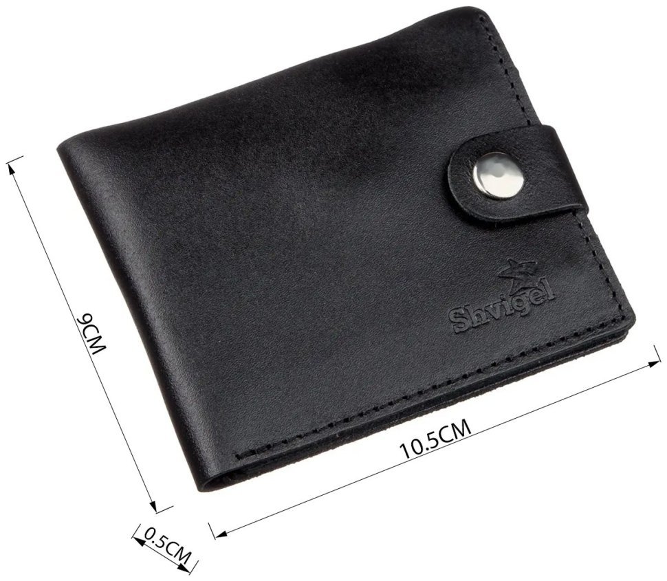 Шкіряне чоловіче портмоне чорного кольору з хлястиком на кнопці SHVIGEL (2416211)