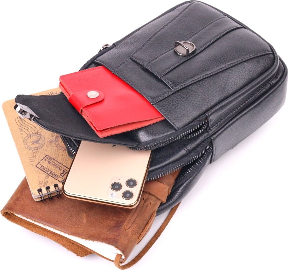 Чорна чоловіча сумка-рюкзак із натуральної шкіри флотар Vintage (2421397)