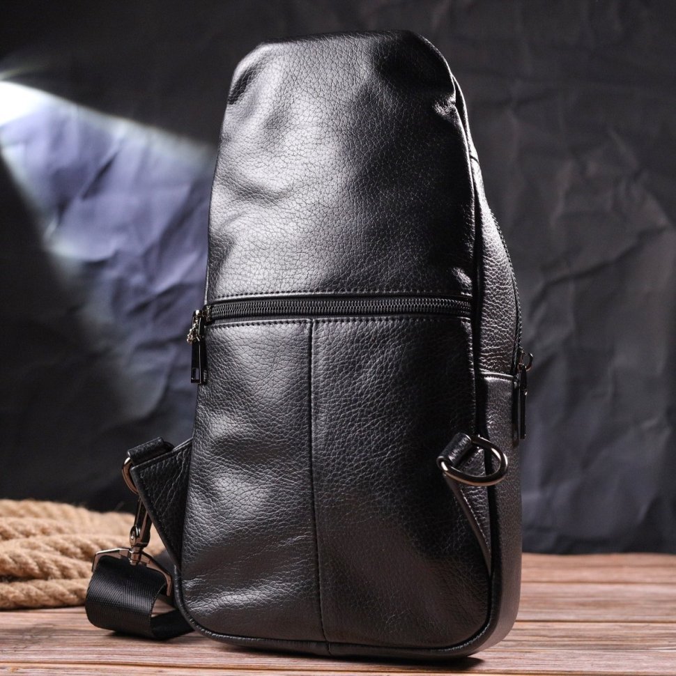Черная мужская сумка-рюкзак из натуральной кожи флотар Vintage (2421397)
