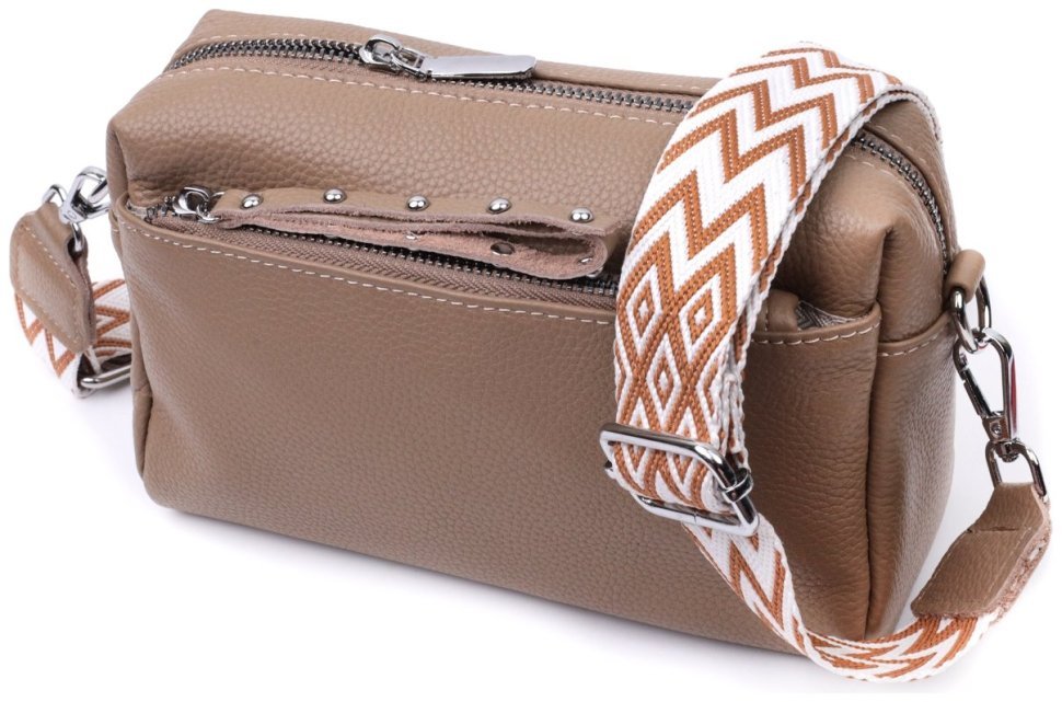 Сумка из натуральной кожи с акцентом на бегунок Vintage 22650 Бежевая modnotak фото №1