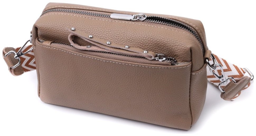 Сумка из натуральной кожи с акцентом на бегунок Vintage 22650 Бежевая modnotak фото №2