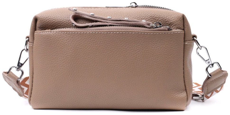 Сумка из натуральной кожи с акцентом на бегунок Vintage 22650 Бежевая modnotak фото №5