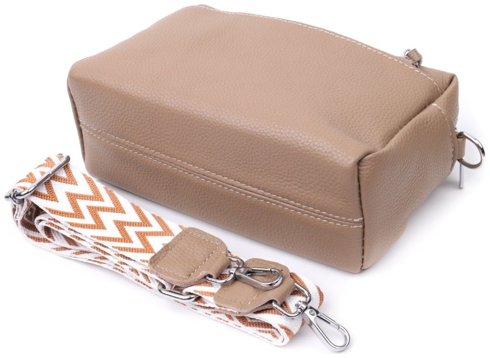 Сумка из натуральной кожи с акцентом на бегунок Vintage 22650 Бежевая modnotak фото №7