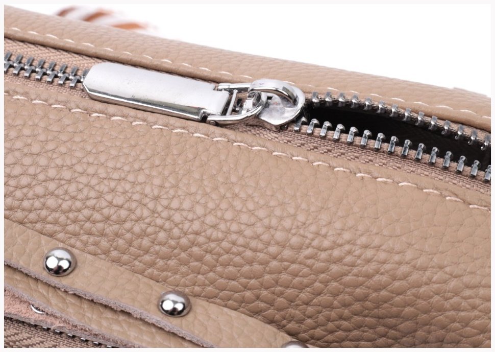 Сумка из натуральной кожи с акцентом на бегунок Vintage 22650 Бежевая modnotak фото №8