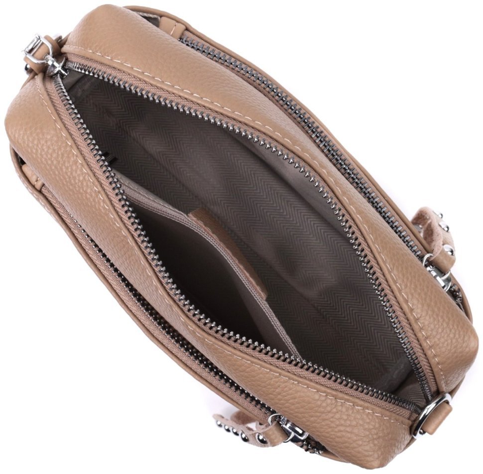 Сумка из натуральной кожи с акцентом на бегунок Vintage 22650 Бежевая modnotak фото №9