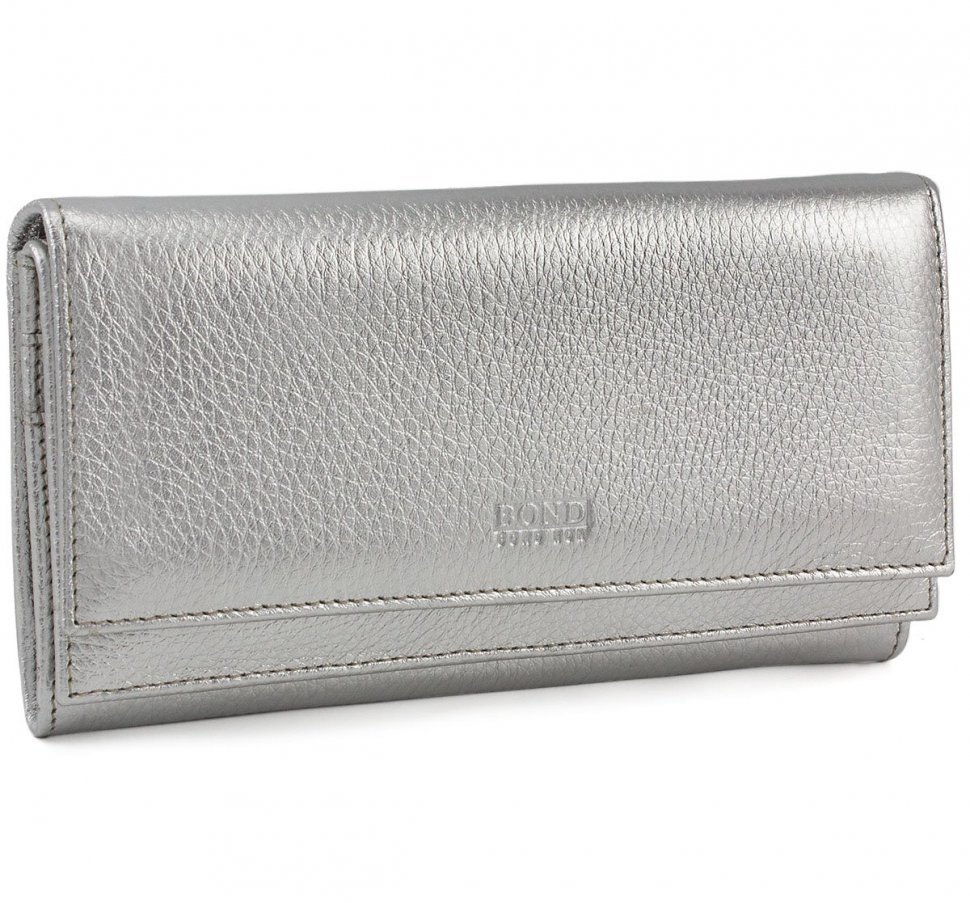 Шкіряний жіночий гаманець сріблястого кольору Bond Non (10521)