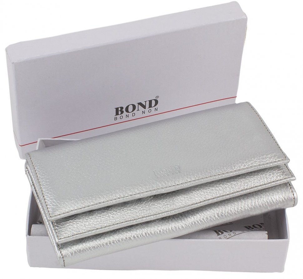 Кожаный женский кошелек серебристого цвета Bond Non (10521)