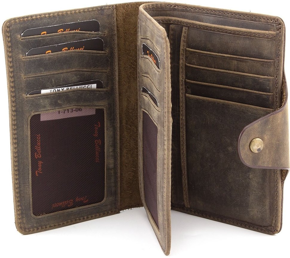 Чоловіче портмоне коричневого кольору з вінтажній шкіри Tony Bellucci (10559)
