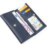 Довгий жіночий гаманець із натуральної шкіри синього кольору з клапаном на кнопці CANPELLINI (2421830) - 3