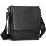 Черная мужская сумка-мессенджер из натуральной кожи с фиксацией на клапан Tiding Bag (15836) - 1