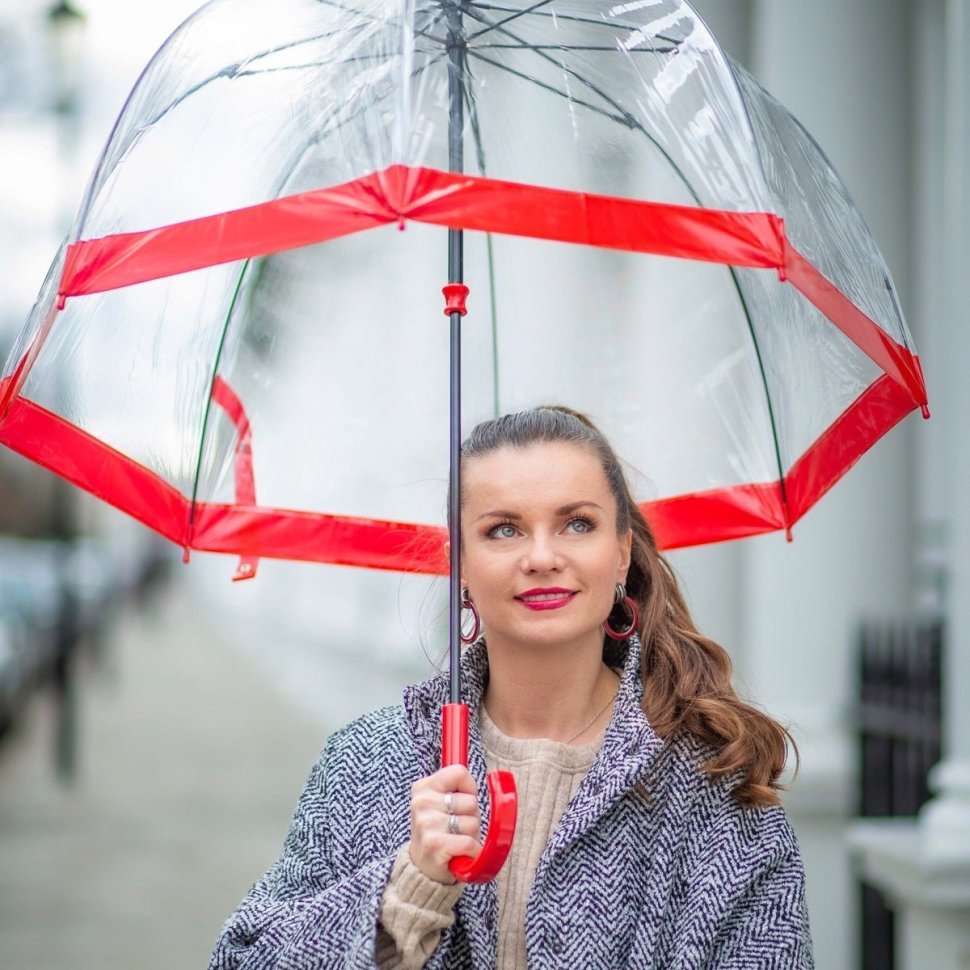 Зонт-трость женский Fulton Birdcage-1 L041 Red (Механика, прозрачный с красными вставками) 93794 modnotak фото №2