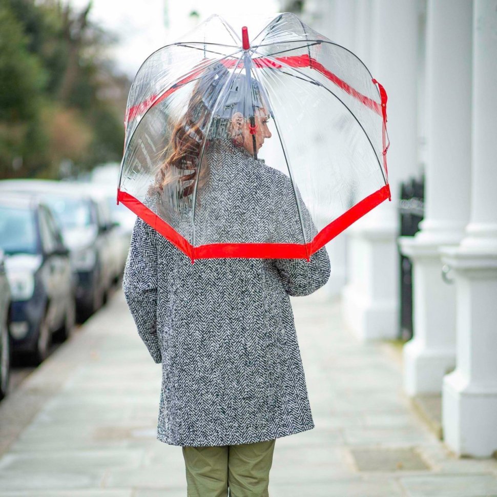 Зонт-трость женский Fulton Birdcage-1 L041 Red (Механика, прозрачный с красными вставками) 93794 modnotak фото №3