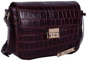Сумка кросс-боди женская кожаная с фактурой кроко Ashwood Bordo 93994 (Бордовый)