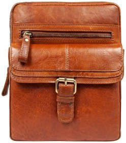 Вместительная мужская сумка через плечо из натуральной гладкой кожи Ashwood G33 коричневого цвета 94094