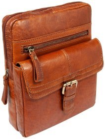 Вместительная мужская сумка через плечо из натуральной гладкой кожи Ashwood G33 коричневого цвета 94094