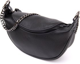 Чорна сумка з натуральної шкіри з ланцюжком на плече Vintage (20409)