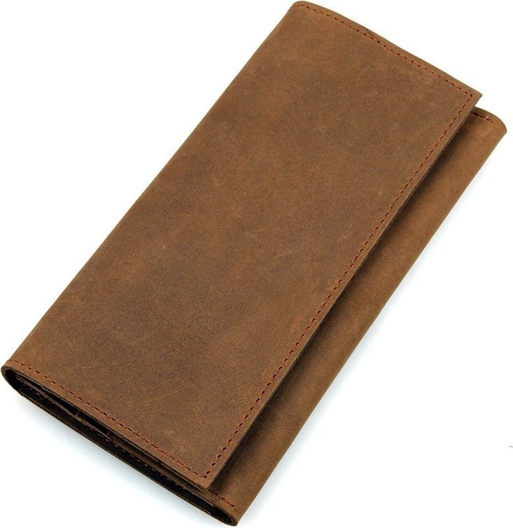 Коричневый длинный кошелек из винтажной кожи на кнопке Vintage (14406) 