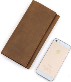 Коричневый длинный кошелек из винтажной кожи на кнопке Vintage (14406)