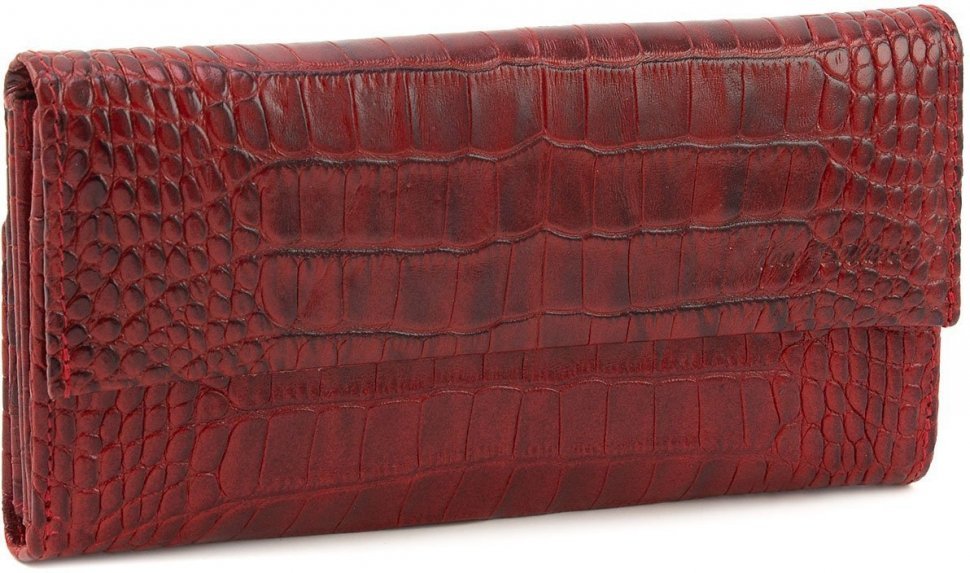 Фірмовий жіночий гаманець червоного кольору з натуральної шкіри під крокодила Tony Bellucci (10814)