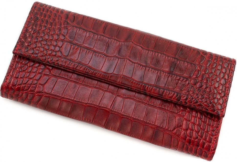 Фирменный женский кошелек красного цвета из натуральной кожи под крокодила Tony Bellucci (10814)