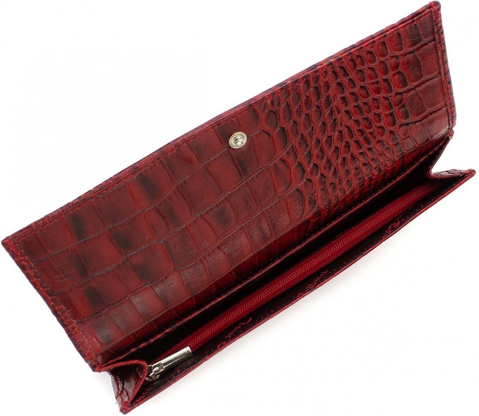 Фірмовий жіночий гаманець червоного кольору з натуральної шкіри під крокодила Tony Bellucci (10814)