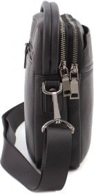 Шкіряна чоловіча сумка-барсетка чорного кольору з ручкою H.T Leather (11509)